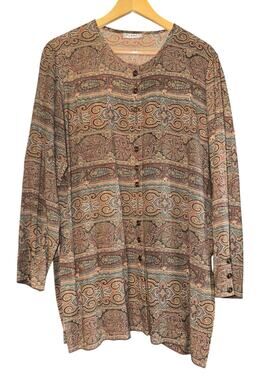 Planet By Lauren G Paisley Boho Tunic Top Womens 14 Wool Blend Artsy Art to Wear